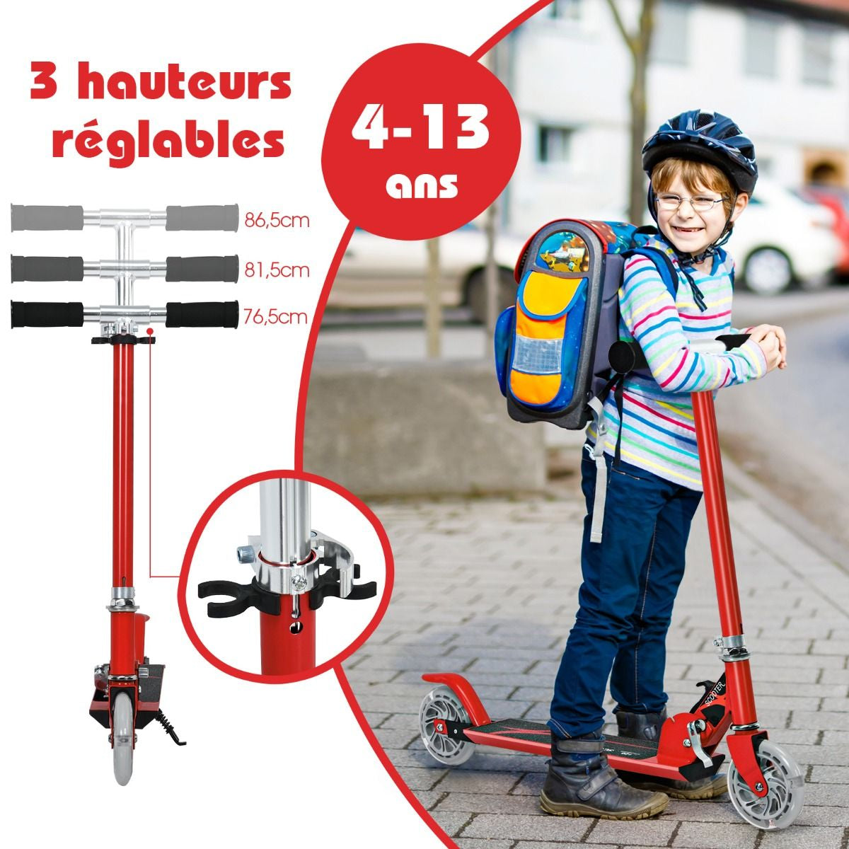 Trottinette Enfant 2 Roues Patinette Enfant Pliable Scooter Enfant Kick Avec LED Lumière Hauteur Réglable Bleu/Bleu Foncé/Rose/Rouge/Violet