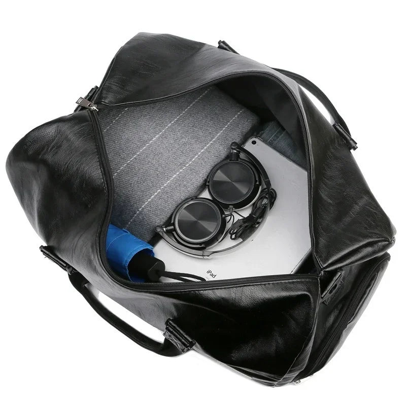 Men's Leather Sports Gym Bag for Footwear - Ideal for Training, Fitness, Yoga, and Travel