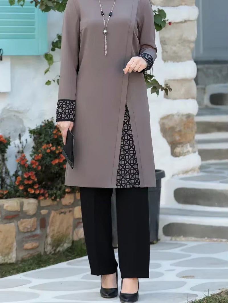 Women's Two-Piece Abaya Set: Top and Pants for Ramadan, Elegant Evening Wear