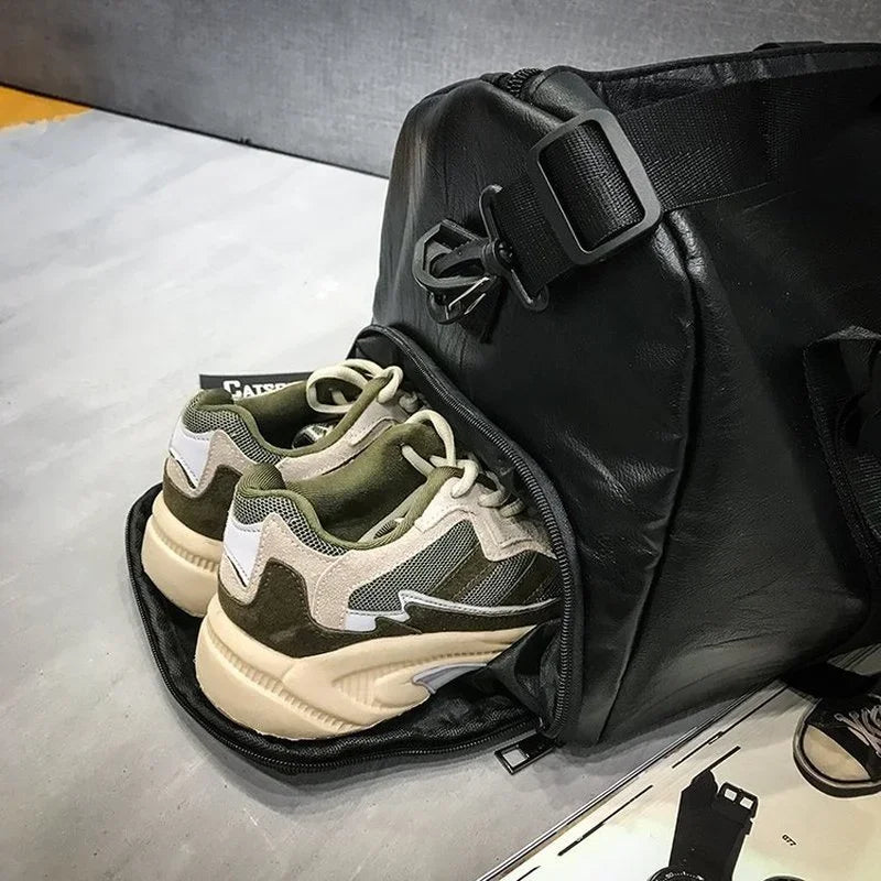 Men's Leather Sports Gym Bag for Footwear - Ideal for Training, Fitness, Yoga, and Travel