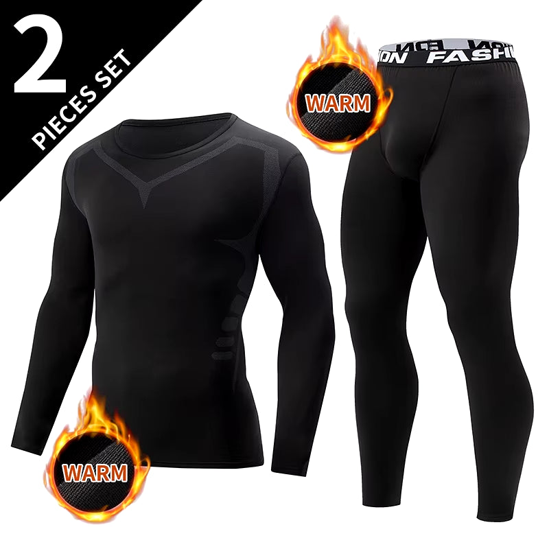 Men's Black Long Sleeve Base Layer Set for Autumn/Winter - Fitness Running Shirt and Casual Stretch Pants (2/4 Pcs)