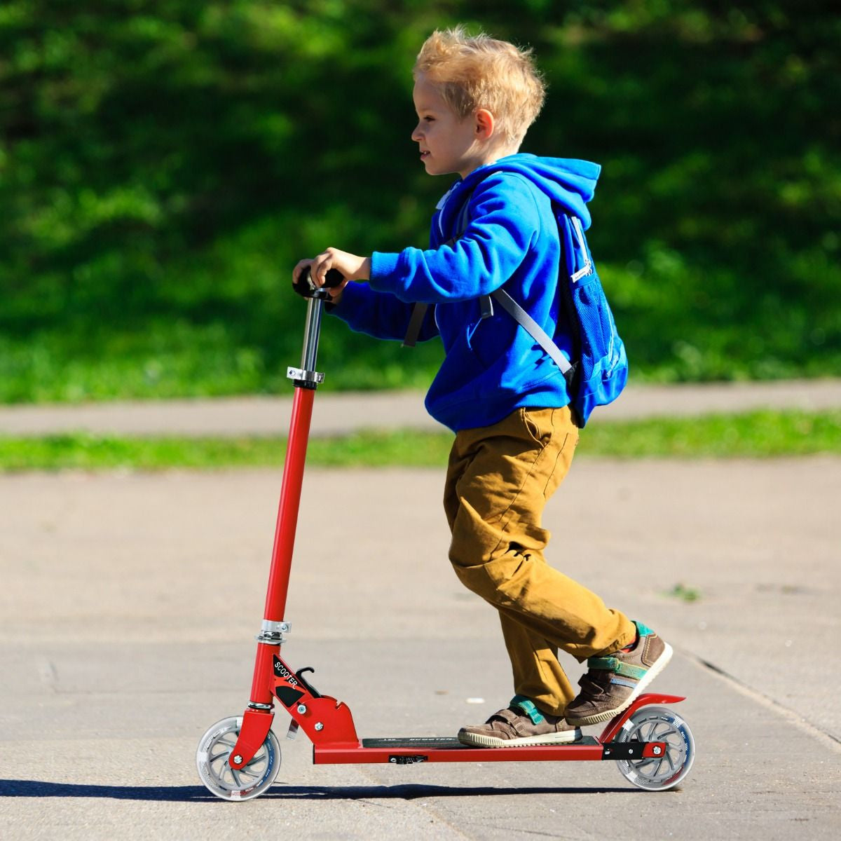 Trottinette Enfant 2 Roues Patinette Enfant Pliable Scooter Enfant Kick Avec LED Lumière Hauteur Réglable Bleu/Bleu Foncé/Rose/Rouge/Violet