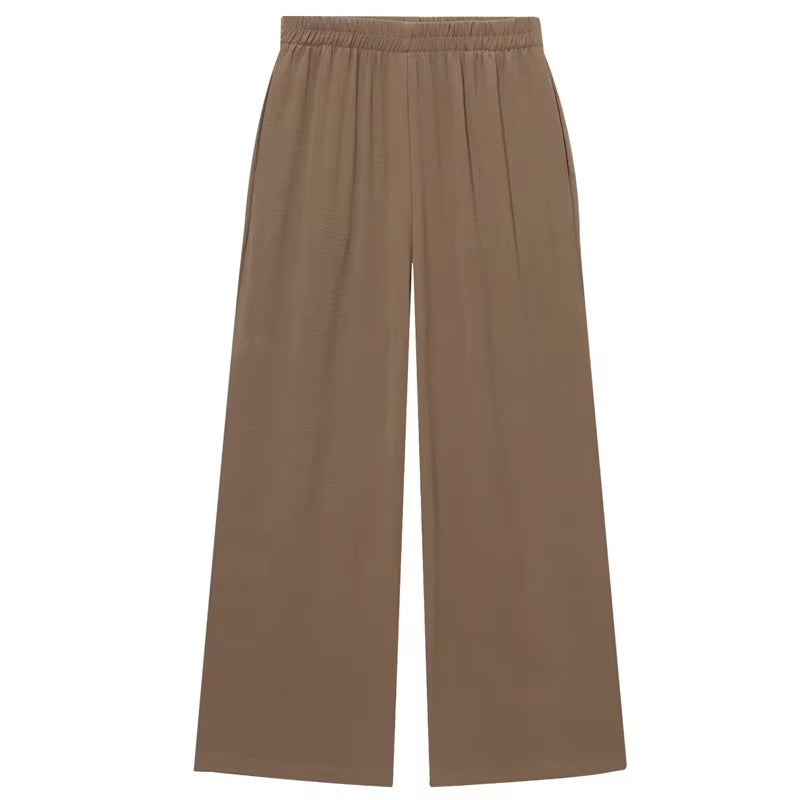 Women's Safari Brown Two-Piece Set: Long Sleeve Tunic and High Waist Wide Leg Trousers