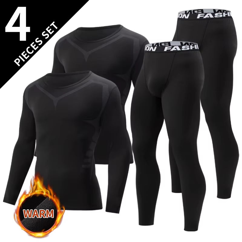 Men's Black Long Sleeve Base Layer Set for Autumn/Winter - Fitness Running Shirt and Casual Stretch Pants (2/4 Pcs)