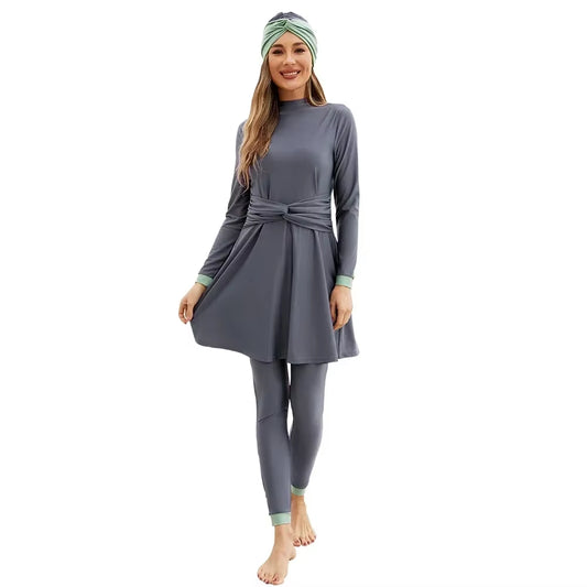 2025 Women's Long Islamic Modest Swimwear Set with Hijab - 3 Piece Burkini Beachwear