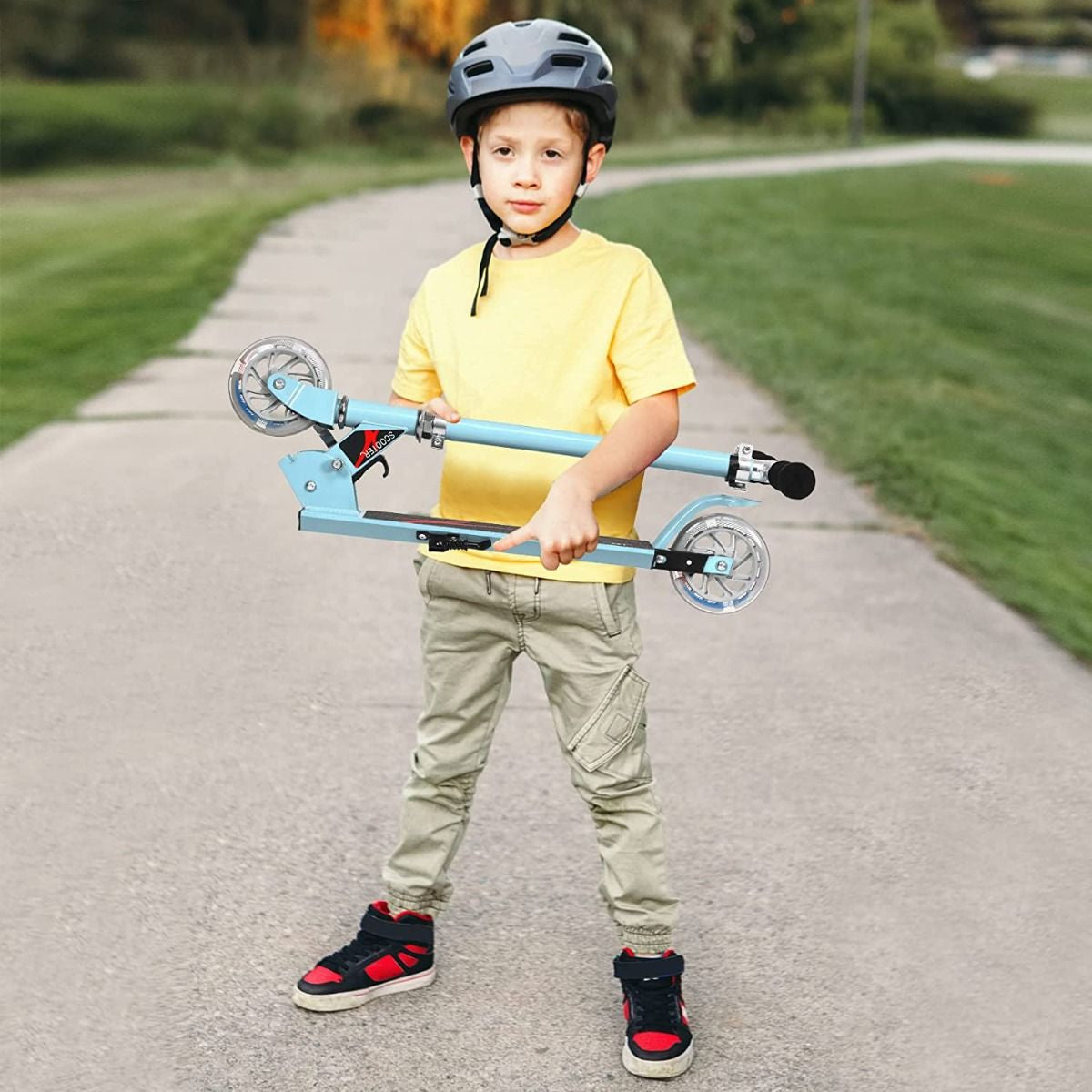 Trottinette Enfant 2 Roues Patinette Enfant Pliable Scooter Enfant Kick Avec LED Lumière Hauteur Réglable Bleu/Bleu Foncé/Rose/Rouge/Violet