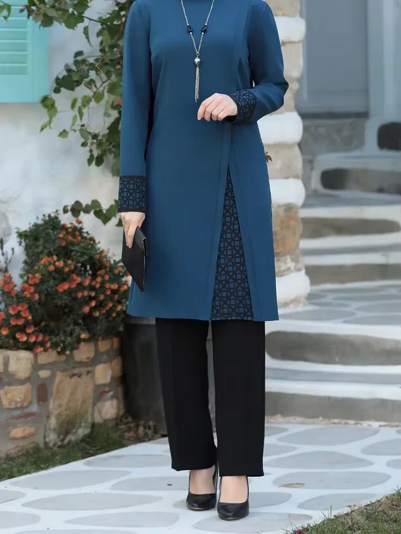 Women's Two-Piece Abaya Set: Top and Pants for Ramadan, Elegant Evening Wear