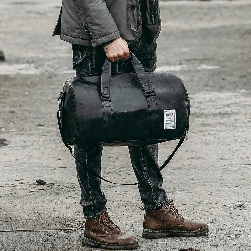 Men's Leather Sports Gym Bag for Footwear - Ideal for Training, Fitness, Yoga, and Travel