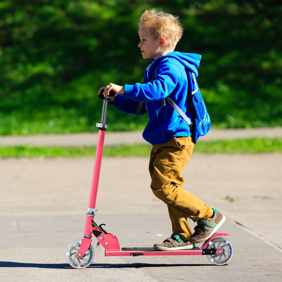 Trottinette Enfant 2 Roues Patinette Enfant Pliable Scooter Enfant Kick Avec LED Lumière Hauteur Réglable Bleu/Bleu Foncé/Rose/Rouge/Violet
