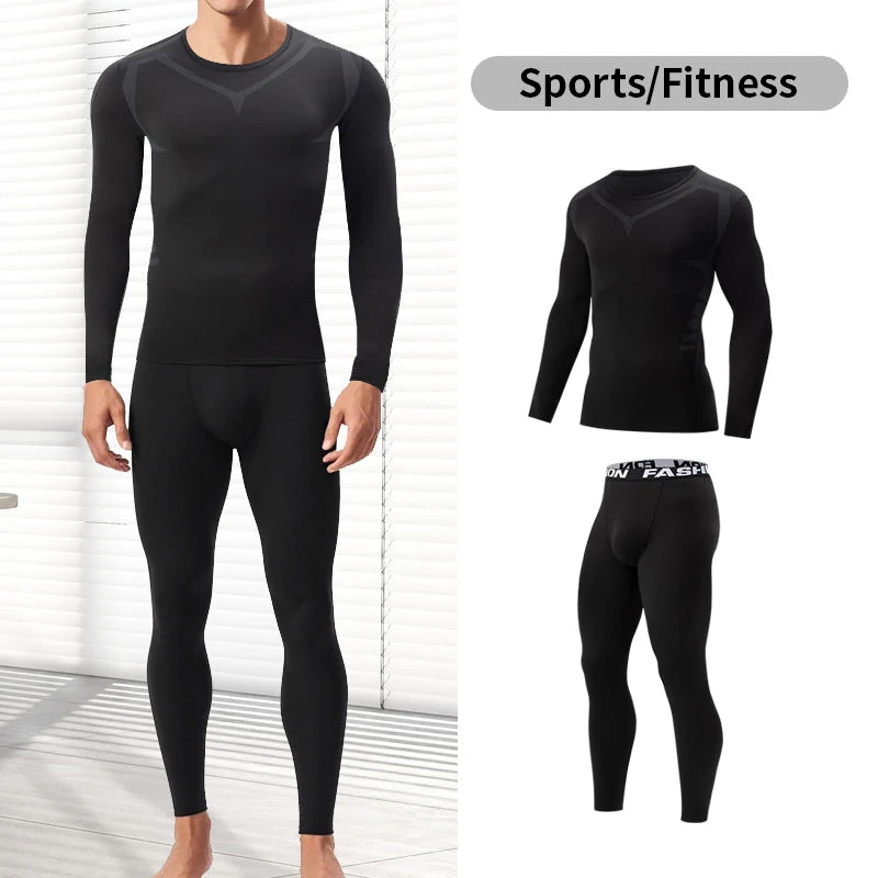 Men's Black Long Sleeve Base Layer Set for Autumn/Winter - Fitness Running Shirt and Casual Stretch Pants (2/4 Pcs)
