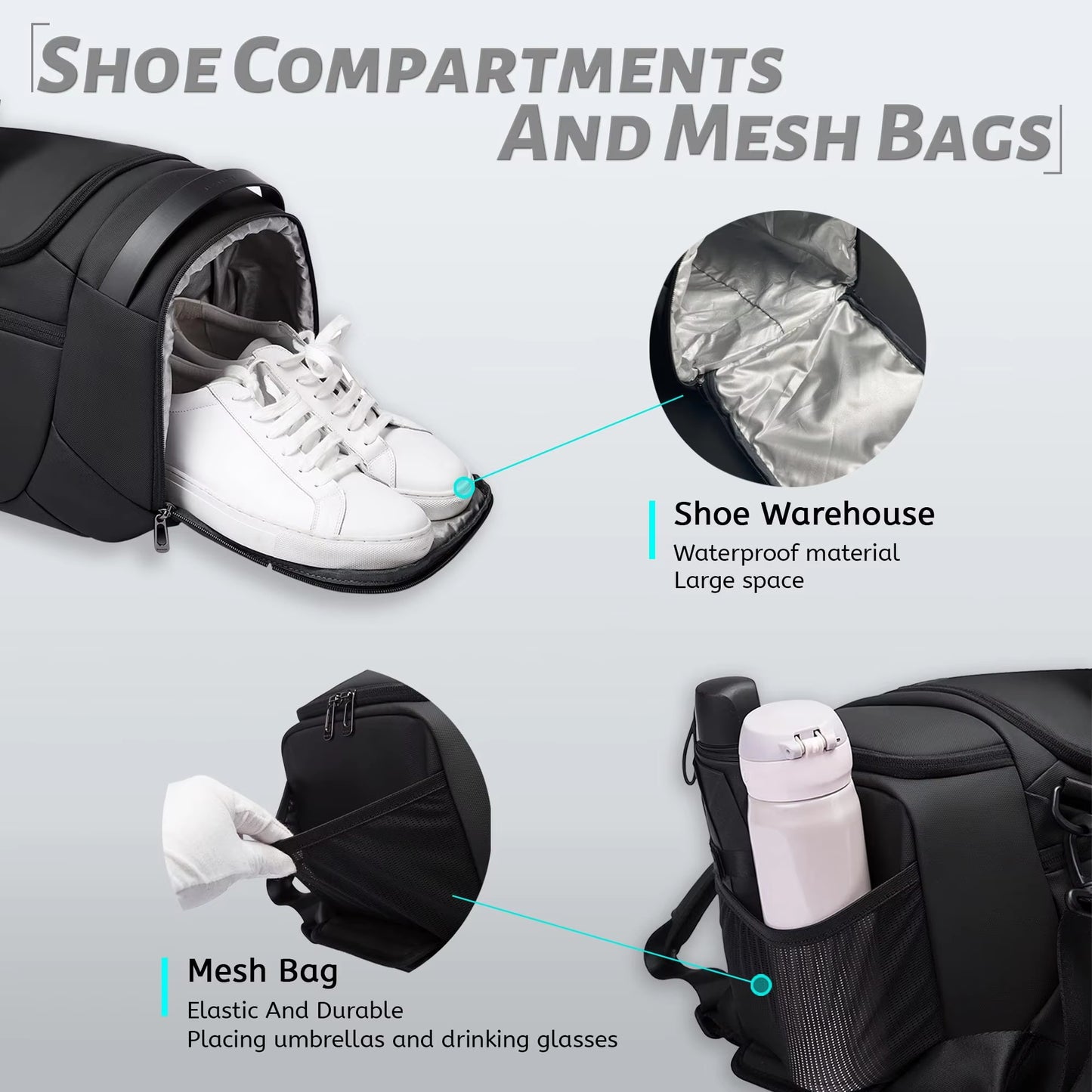 21-Inch Waterproof Sports Duffel Bag for Men with Shoe Compartment and Wet/Dry Storage