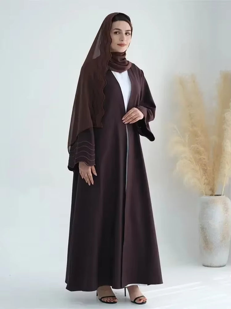 Women's Gray and Black Dubai Khimar Abaya Set - Islamic Kimono Hijab Dress with Kebaya and Kaftan Djellaba Robe for Ramadan Eid