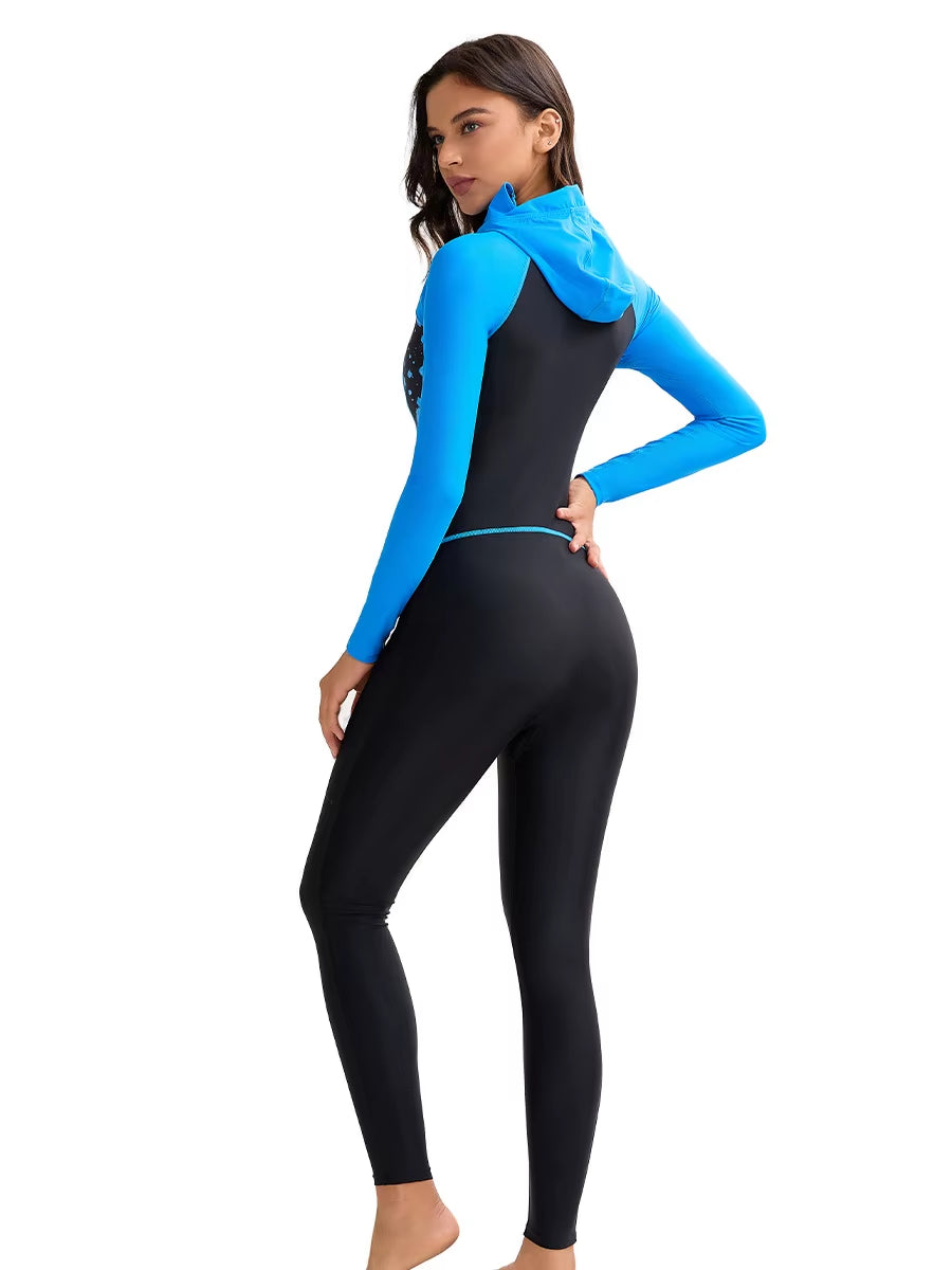 Women's Full Coverage Swim Jumpsuit with Sun Protection Hood for Muslim Wear